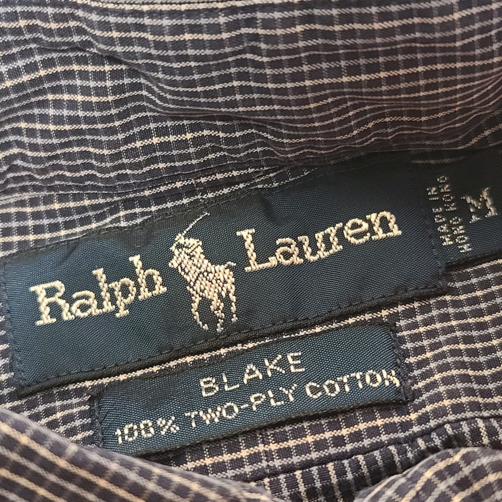 VTG Ralph Lauren Blake Shirt Mens Medium Blue Micro Check Old Money Cotton Pony - Picture 7 of 7